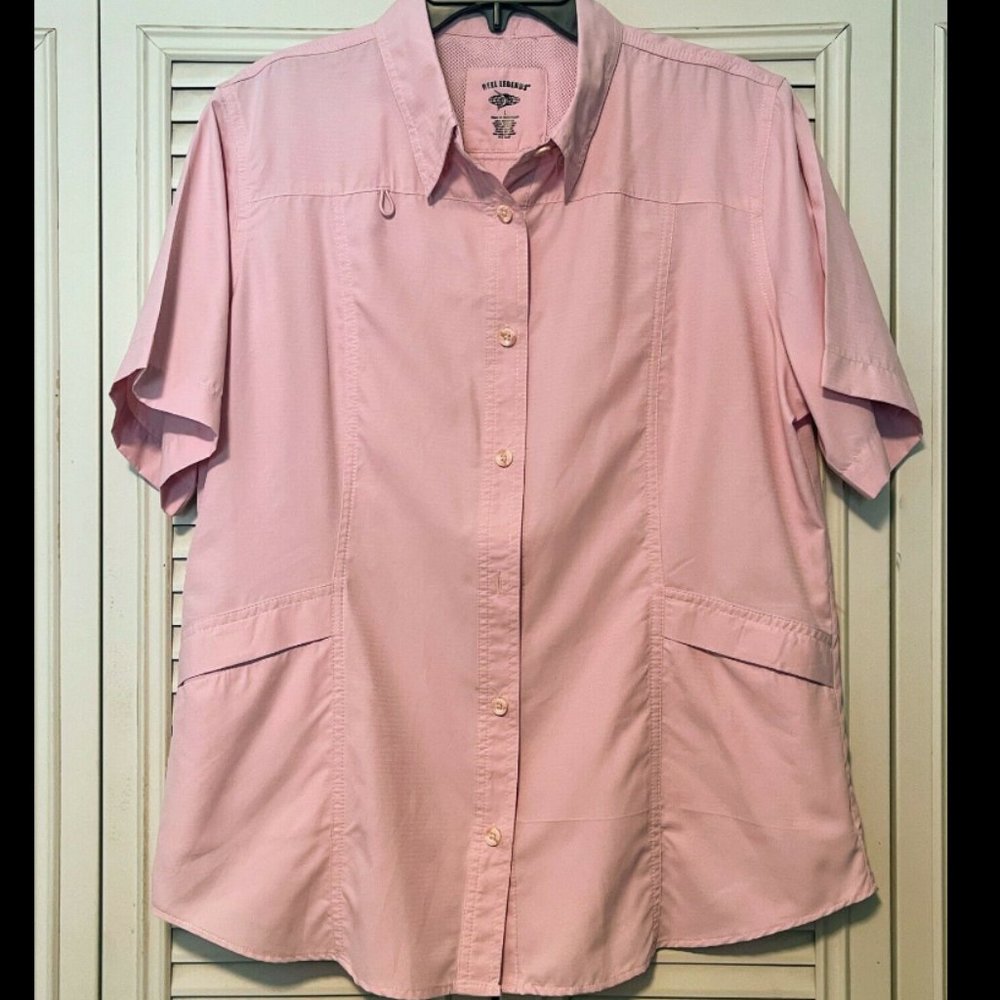 Women's REEL LEGENDS Saltwater Button Down UPF Quick Dry Fishing Shirt L EUC